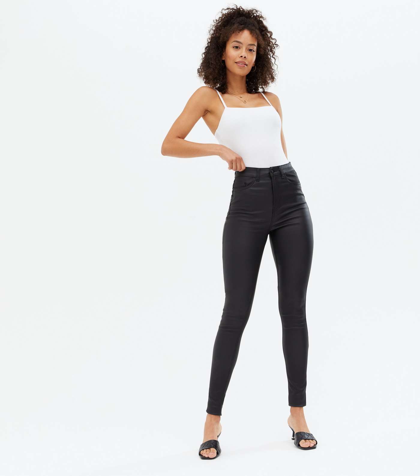 Tall Black Leather-Look High Waist Hallie Super Skinny Jeans