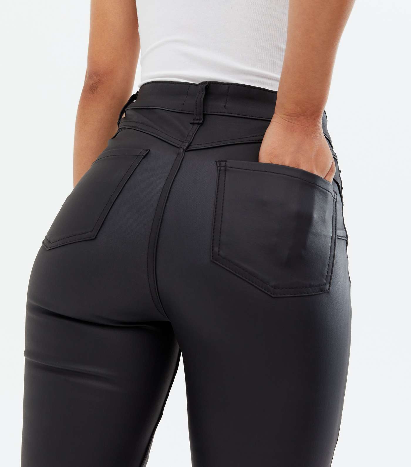 Tall Black Leather-Look High Waist Hallie Super Skinny Jeans Image 3