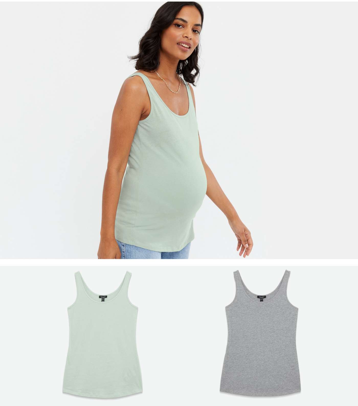 Maternity 2 Pack Green and Grey Scoop Neck Vests
