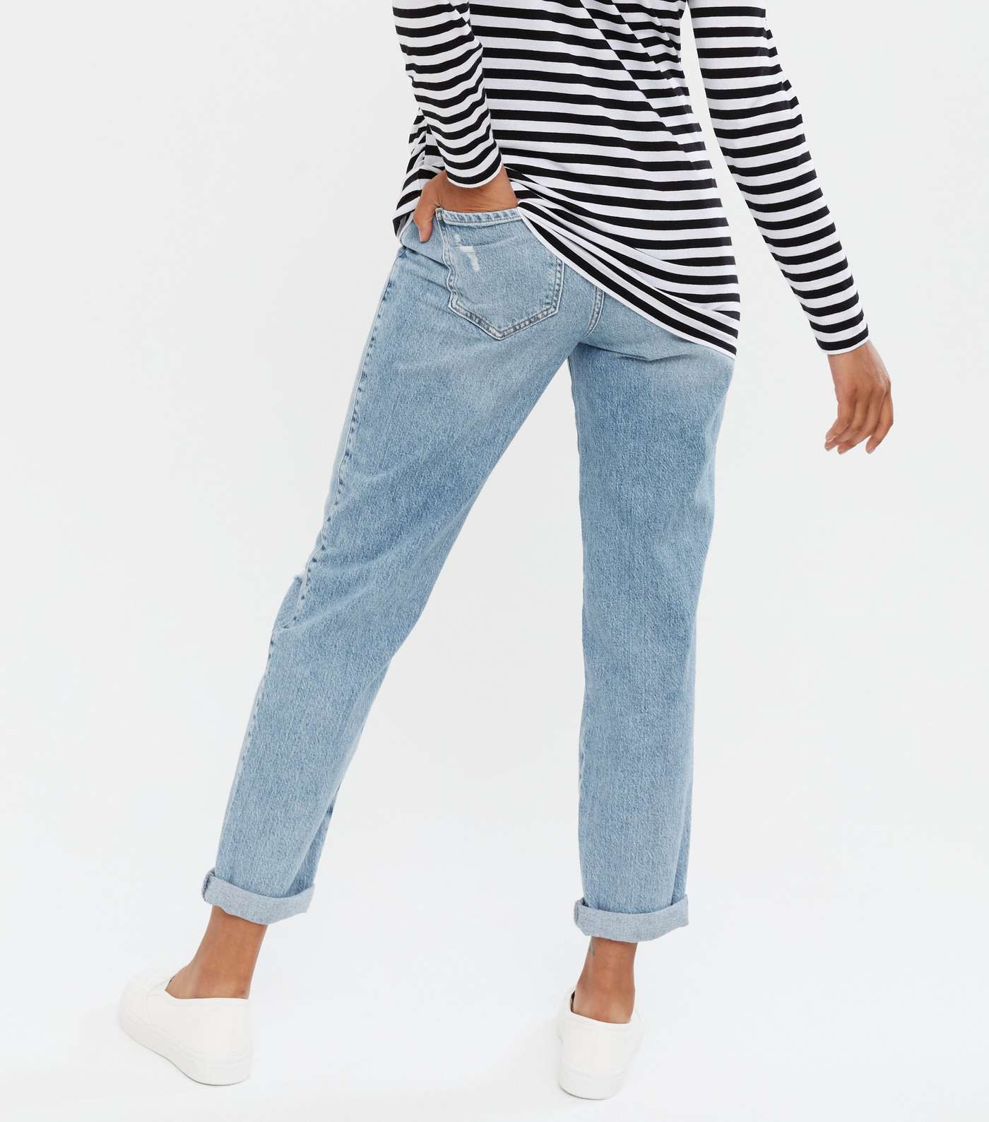 Maternity Blue Ripped Over Bump Crop Boyfriend Jeans Image 4