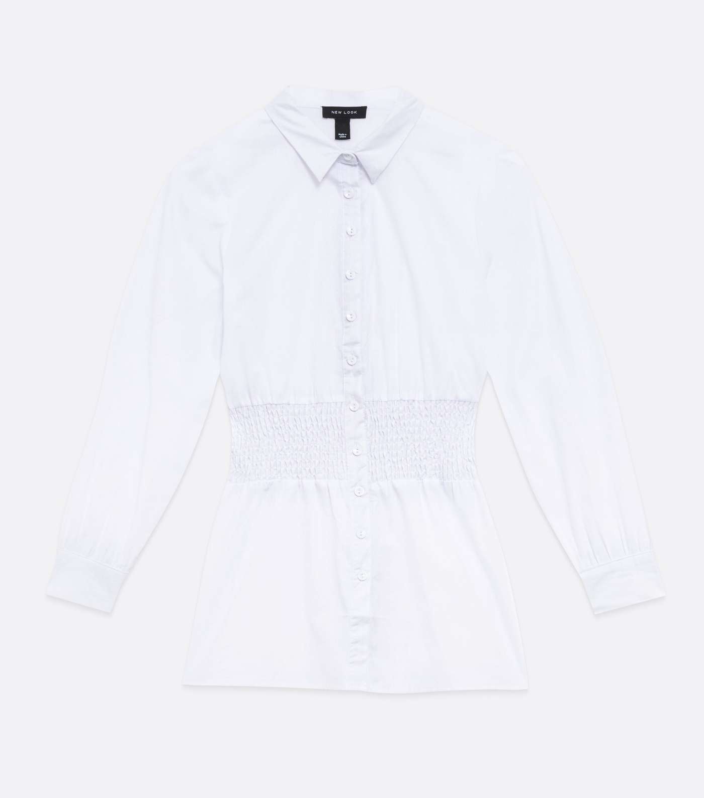White Poplin Shirred Waist Long Shirt Image 5