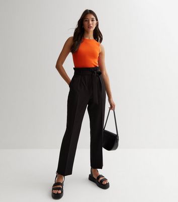 Black Stretch Woven 90S Belted Flared Trousers  PrettyLittleThing