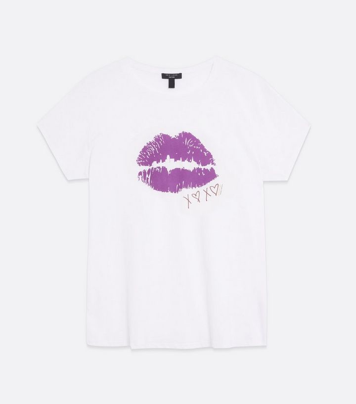 Curves White Gossip Girl Lips Logo T Shirt New Look