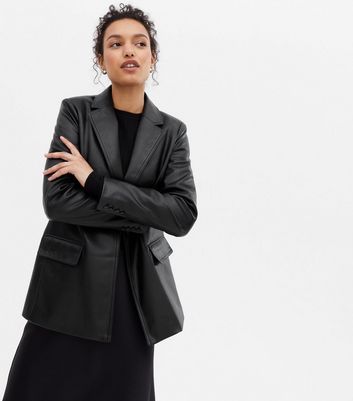 Black Leather-Look Blazer | New Look