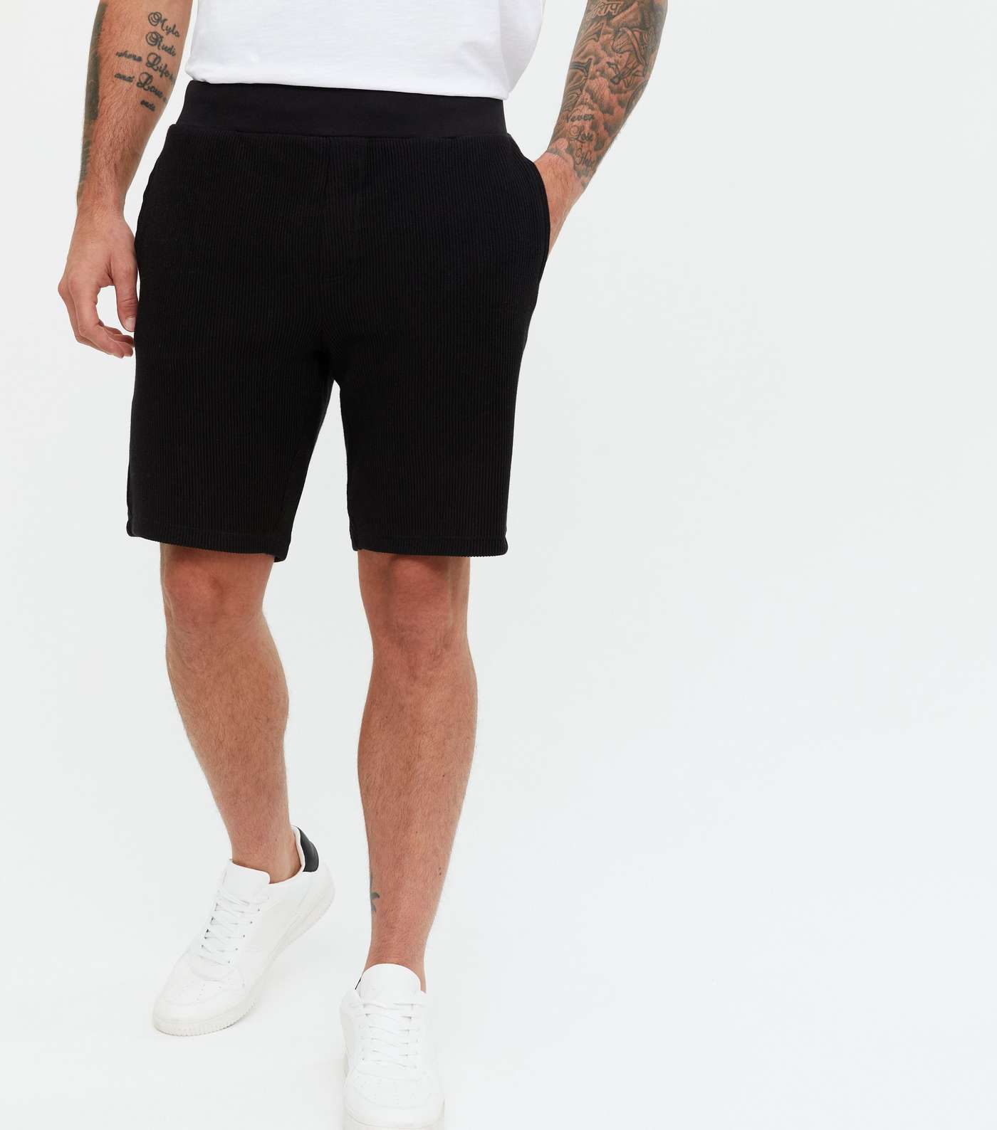 Only & Sons Black Ribbed Jersey Shorts Image 2