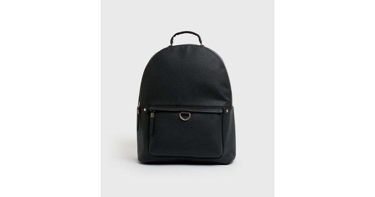Black LeatherLook Backpack New Look