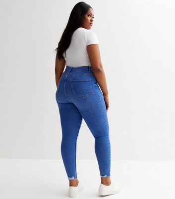 Blue Frayed Hem High Waist Hallie Super Skinny Jeans