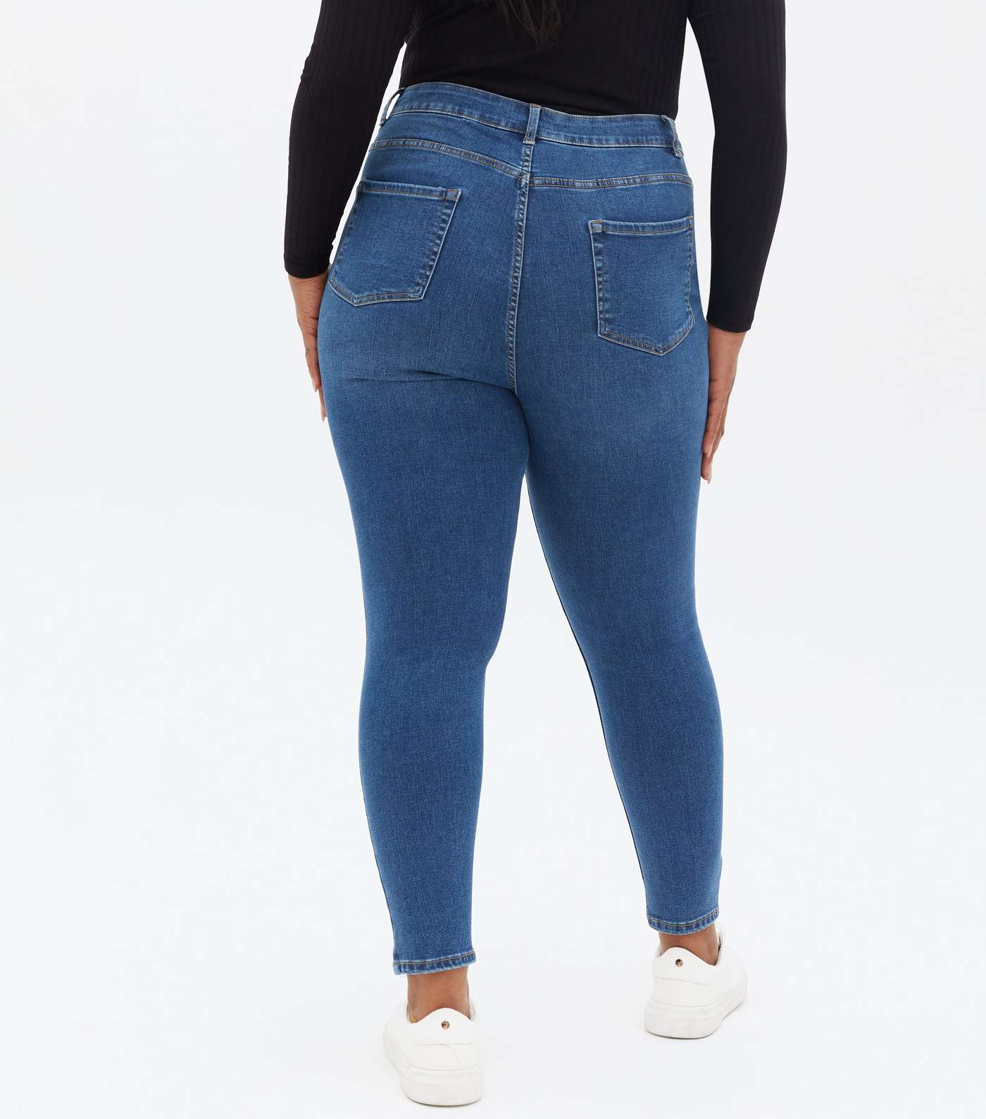 Curves Blue Mid Wash Lift & Shape Jenna Skinny Jeans Image 4