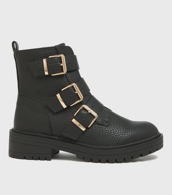 black buckle chunky biker boots