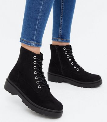 new look suede chunky lace up shoes in black