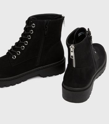 Black Suedette Lace Up Chunky Ankle Boots New Look Vegan