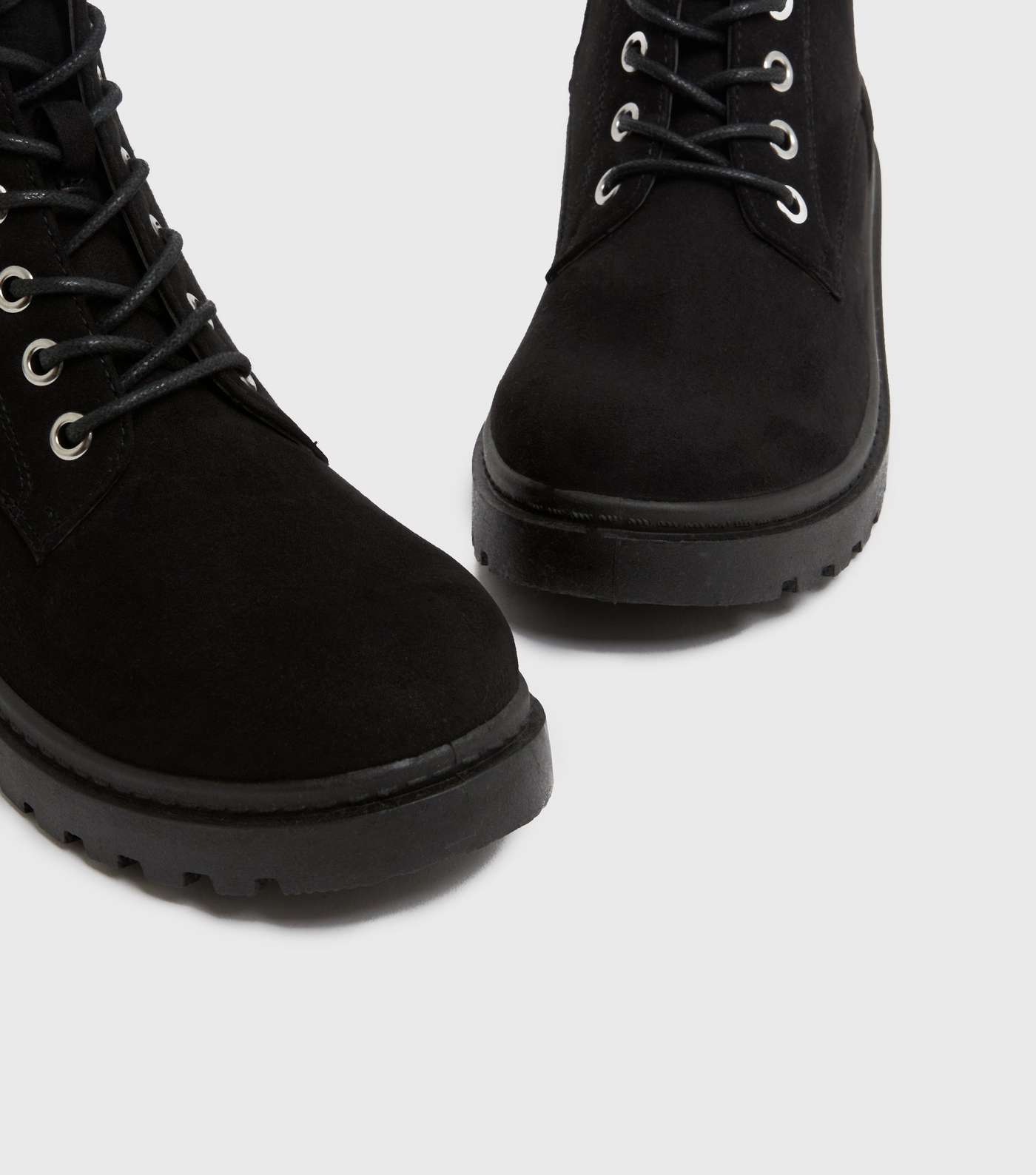 Black Suedette Lace Up Chunky Ankle Boots Image 4