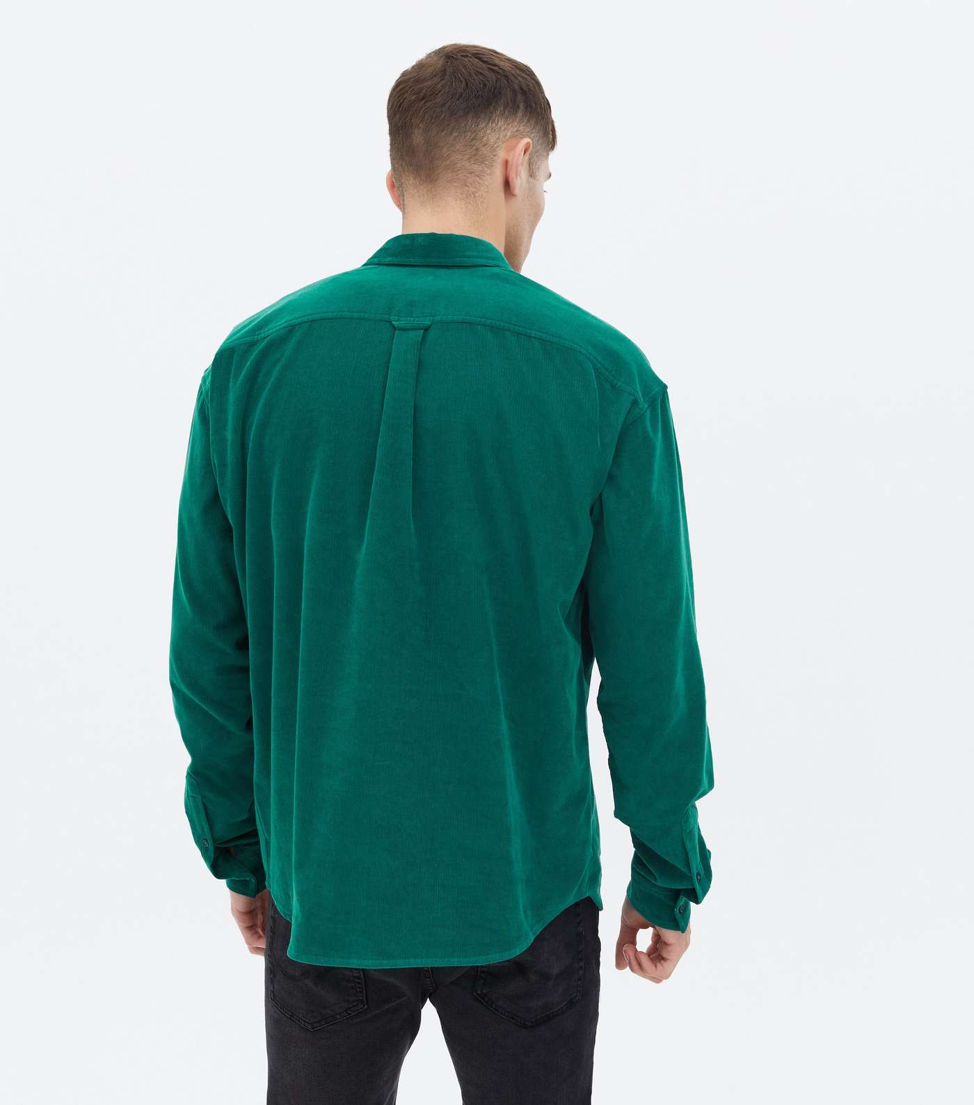 Dark Green Cord Long Sleeve Oversized Shirt Image 4