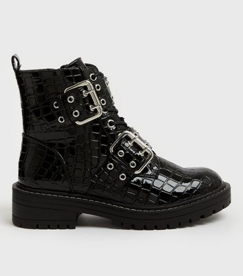 black croc biker boots