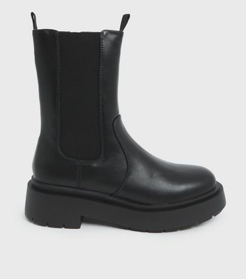 black pull on chunky ankle boots