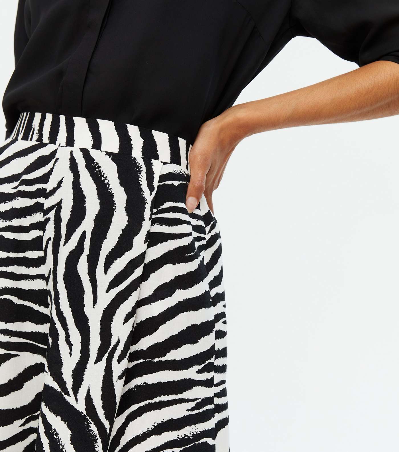 White Zebra Print Wide Leg Crop Trousers Image 3