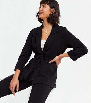 Black Scuba Belted Blazer