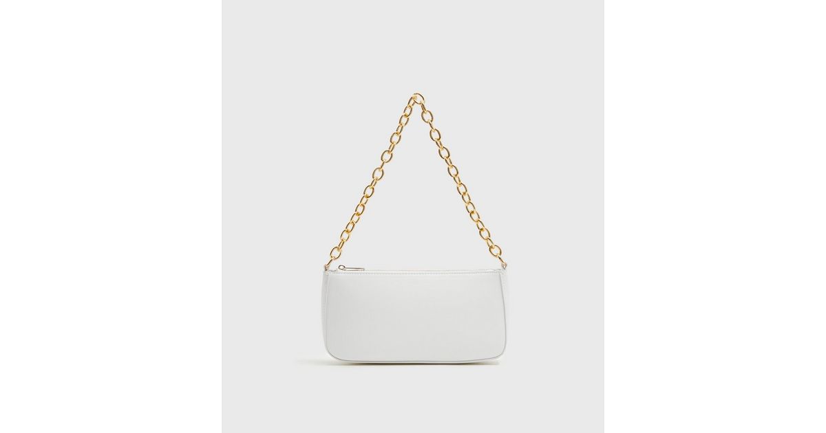 White LeatherLook Chain Strap Shoulder Bag New Look