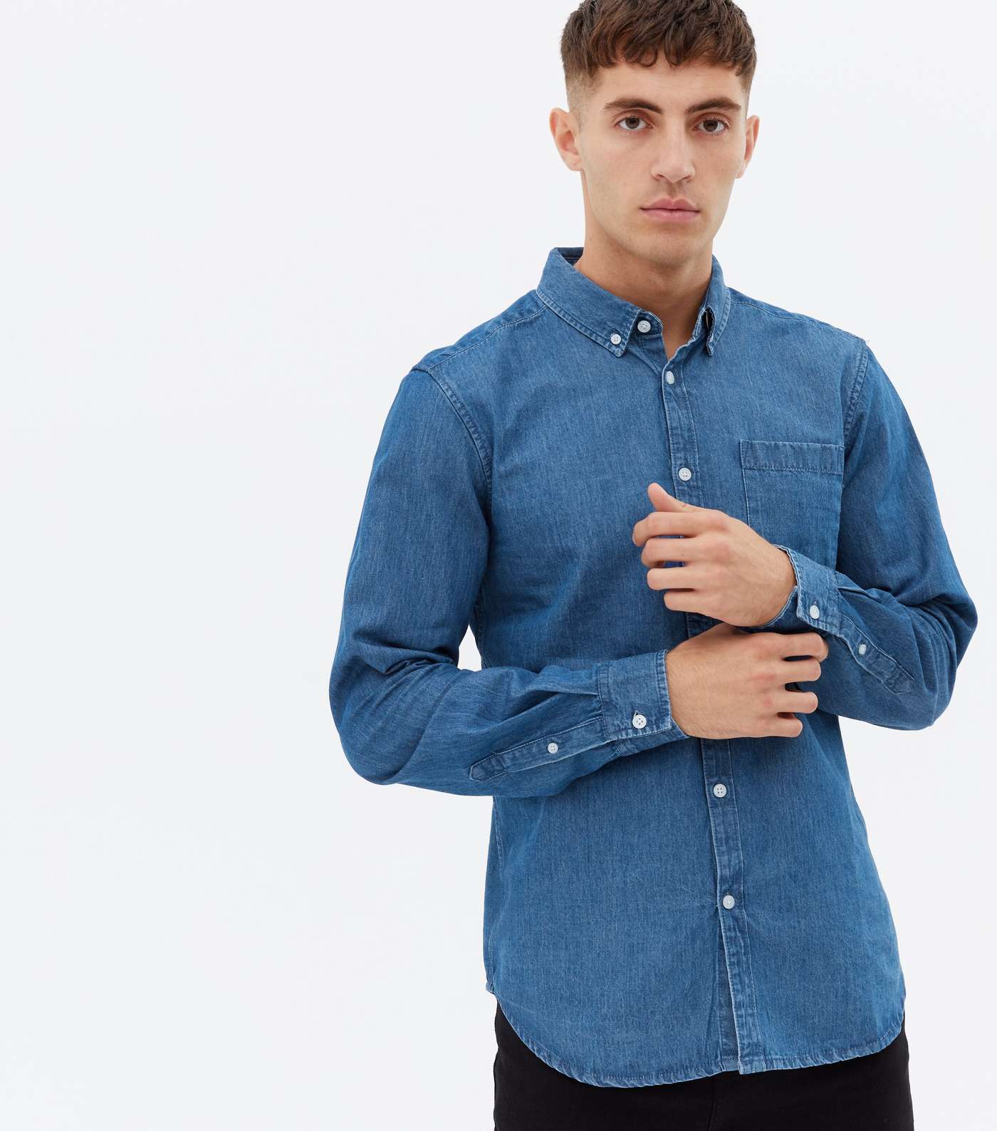 Blue Denim Pocket Front Long Sleeve Shirt