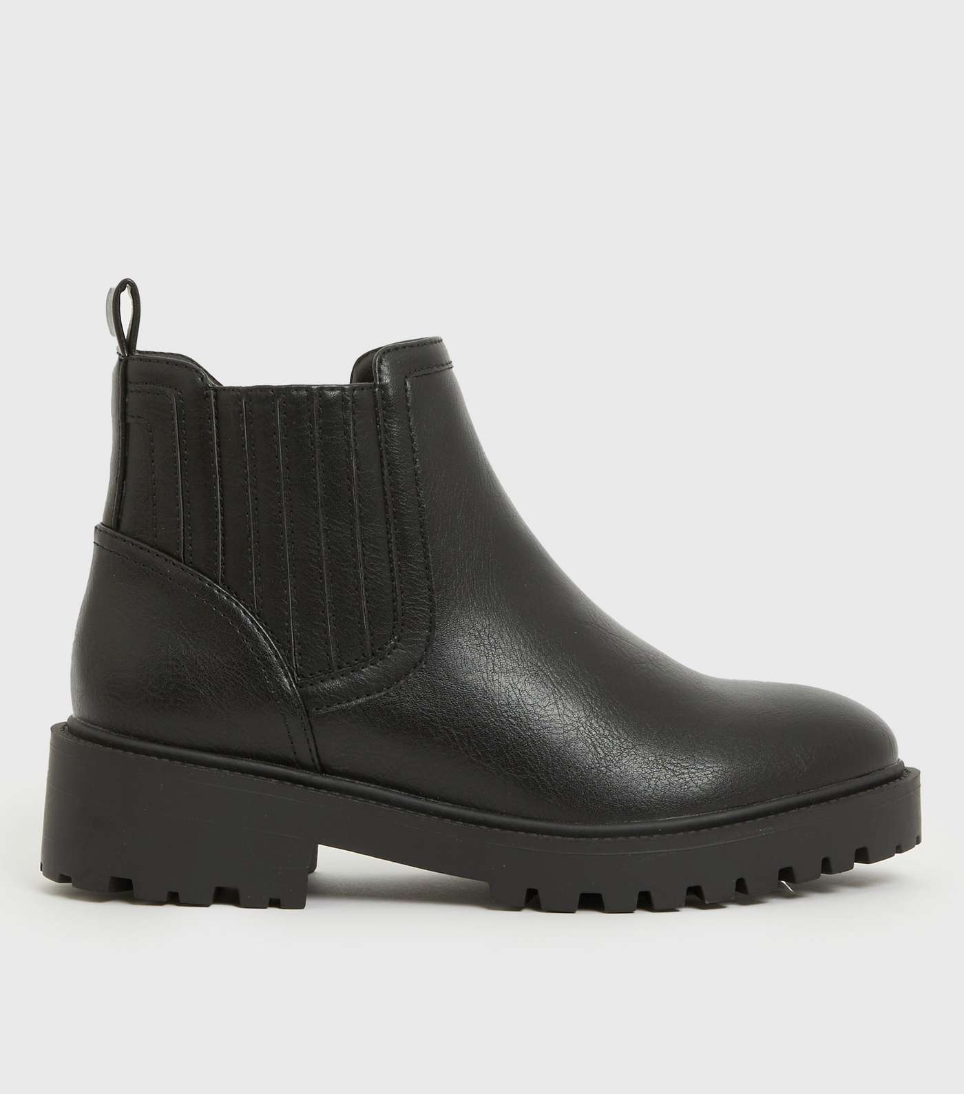 Extra Wide Fit Black Leather-Look Chunky Ankle Boots
