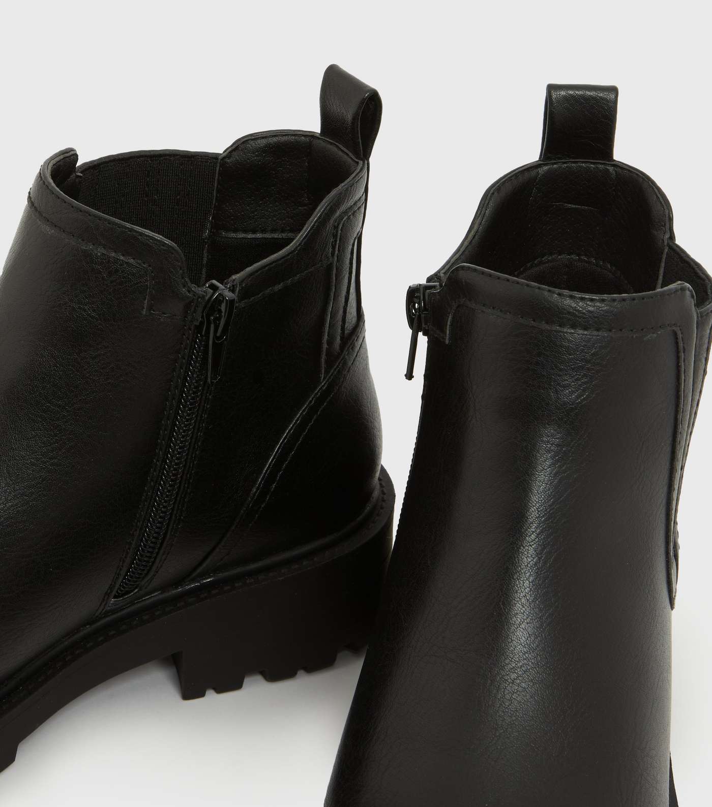 Extra Wide Fit Black Leather-Look Chunky Ankle Boots Image 3