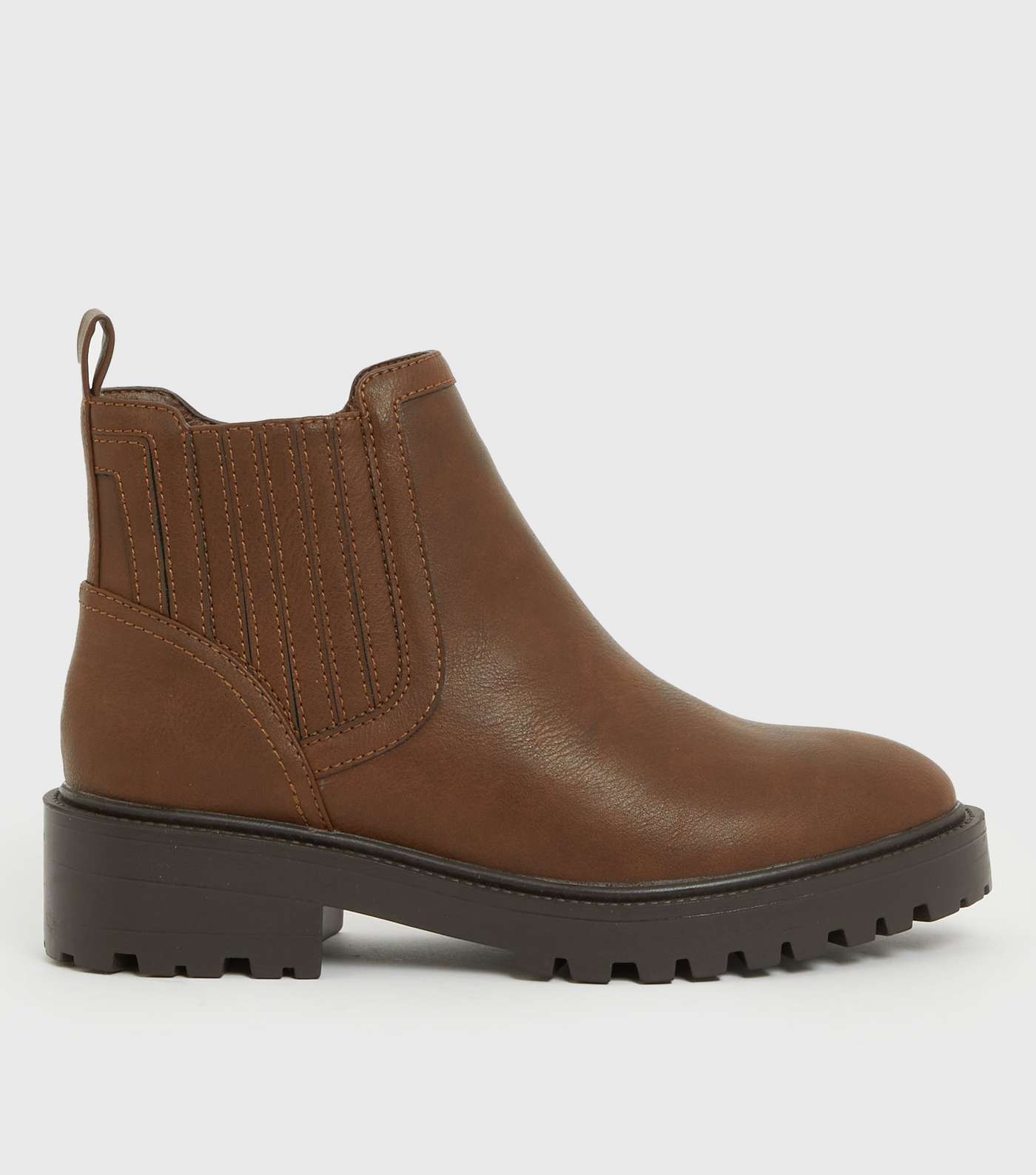 Extra Wide Fit Rust Leather-Look Chunky Ankle Boots