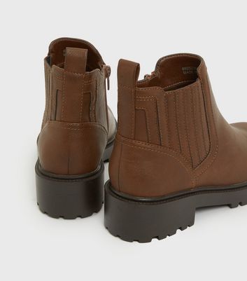 shop for Extra Wide Fit Rust Leather-Look Chunky Ankle Boots New Look Vegan at Shopo