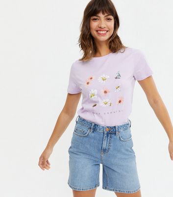 Lilac Floral Keep Growing Logo T-Shirt | New Look