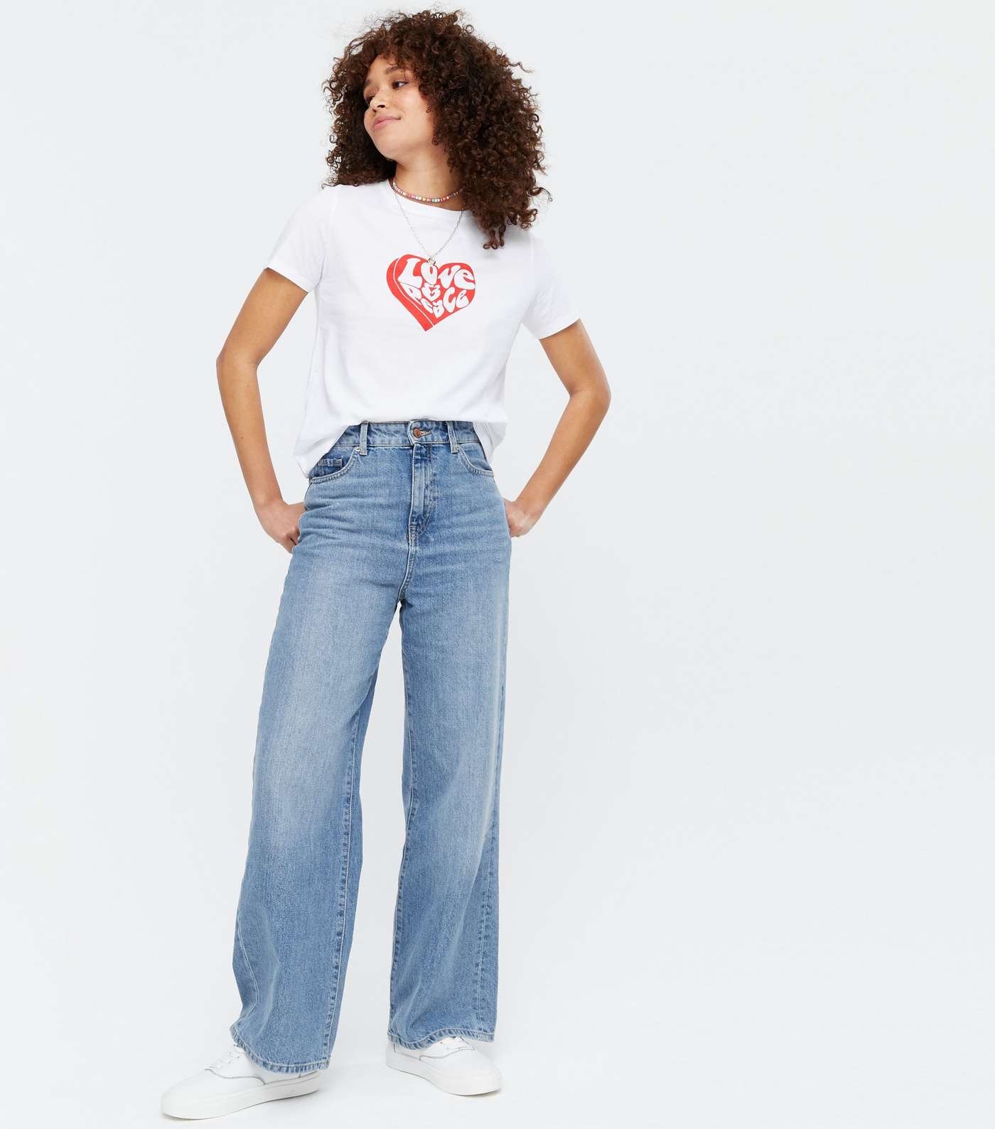 White Heart Love and Peace Logo T-Shirt Image 2