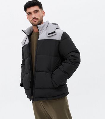 Black Colour Block Puffer Jacket New Look