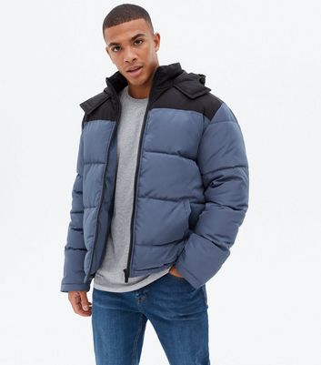 Blue Colour Block Puffer Jacket New Look