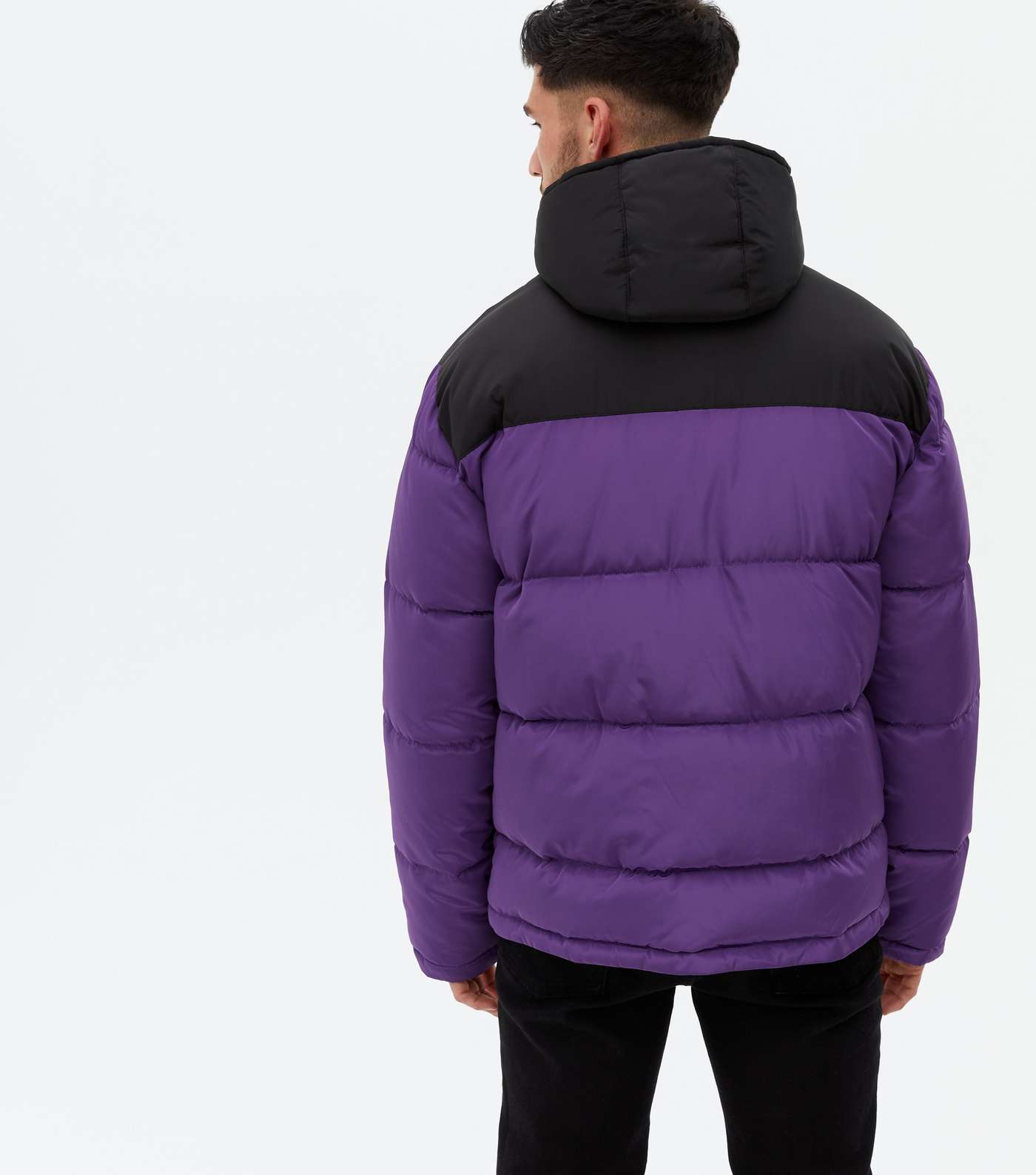 Purple Colour Block Puffer Jacket Image 4