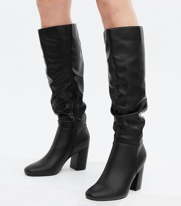 Black Block Heel Slouch Knee High Boots New Look