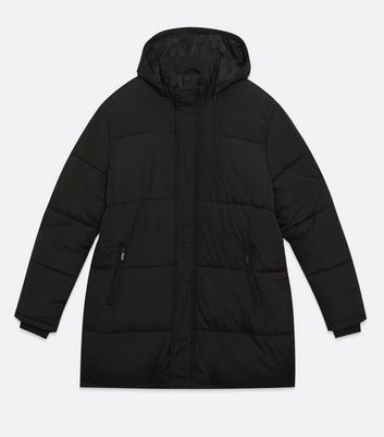 black hooded long puffer coat