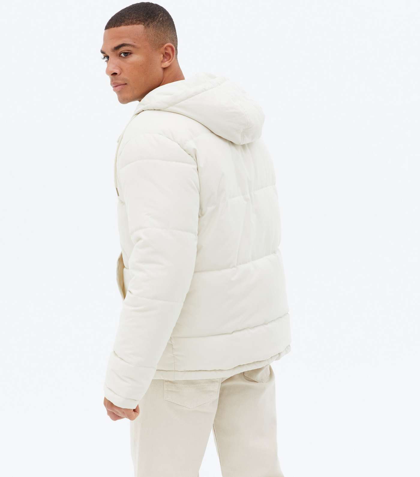 Off White Hooded Pocket Front Puffer Jacket Image 4