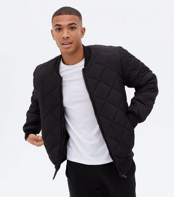 Mens black padded bomber jacket on sale