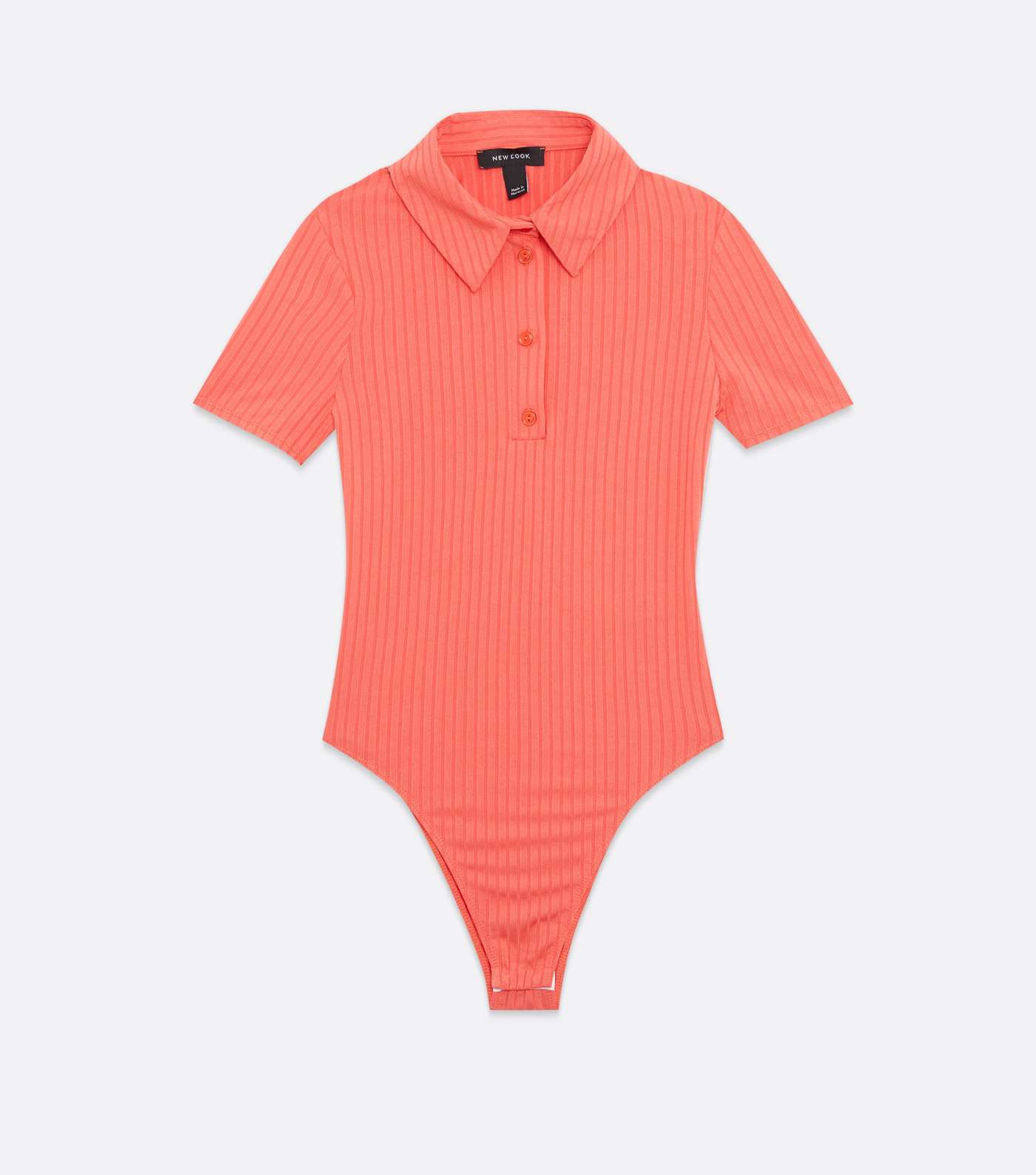 Coral Ribbed Collared Bodysuit  Image 5