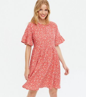 Red Ditsy Floral Mini Smock Dress | New 