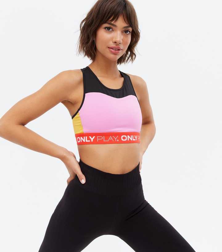 ONLY PLAY Black Colour Block Sports Crop Top