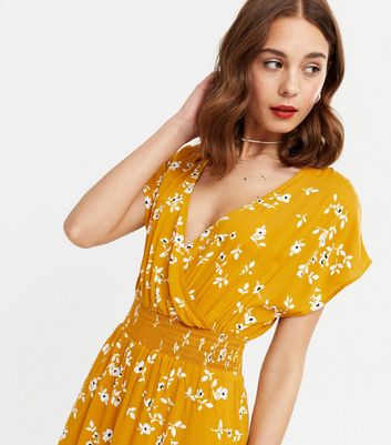 Floral yellow wrap dress best sale