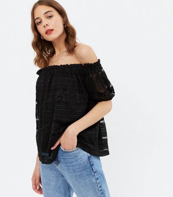 Black Lace Bardot Top New Look