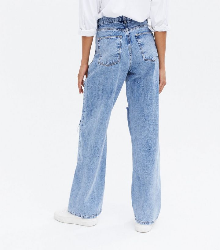 Blue Ripped Knee High Rise Sinead Baggy Fit Jeans New Look