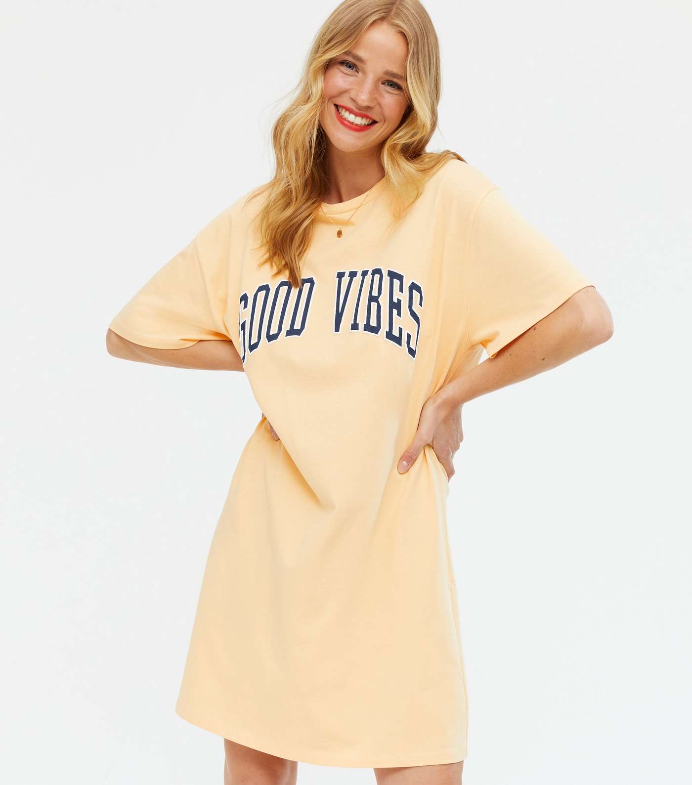 Yellow Good Vibes Varsity Logo T-Shirt Dress