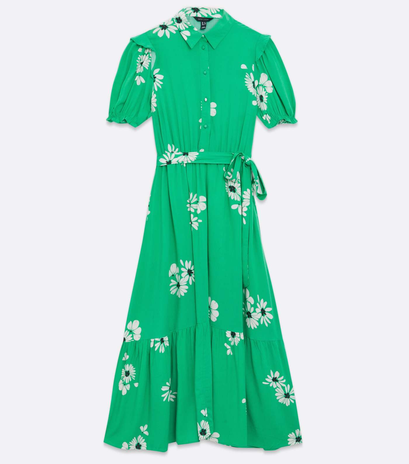 Green Floral Tiered Midi Shirt Dress Image 5