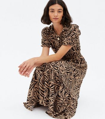 brown zebra print shirt dress