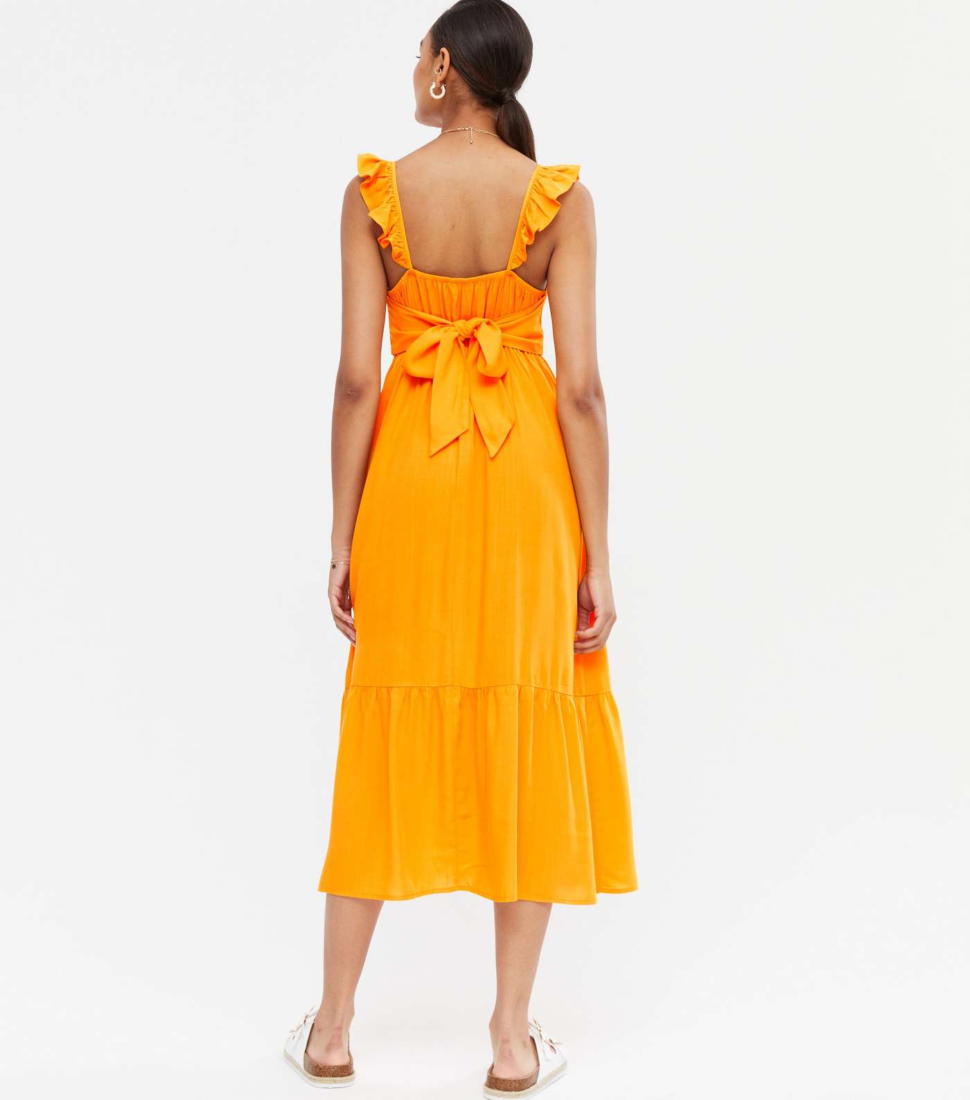 Orange Square Neck Tie Back Oversized Midi Dress Image 4