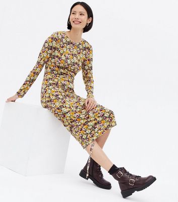long sleeve yellow floral dress