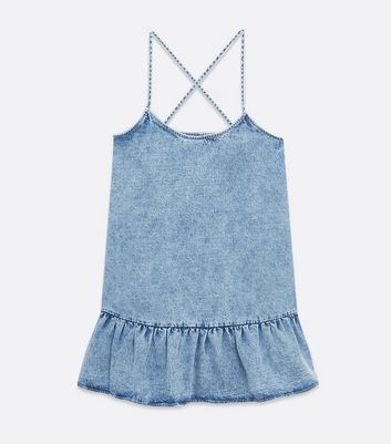 Noisy May Blue Denim Frill Strappy Dress New Look