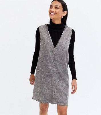 Noisy May Pale Grey Denim V Neck Mini Dress New Look