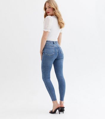 New Look Women's Blue Frayed Hem High Waist Hallie Super Skinny Jeans - 10L28